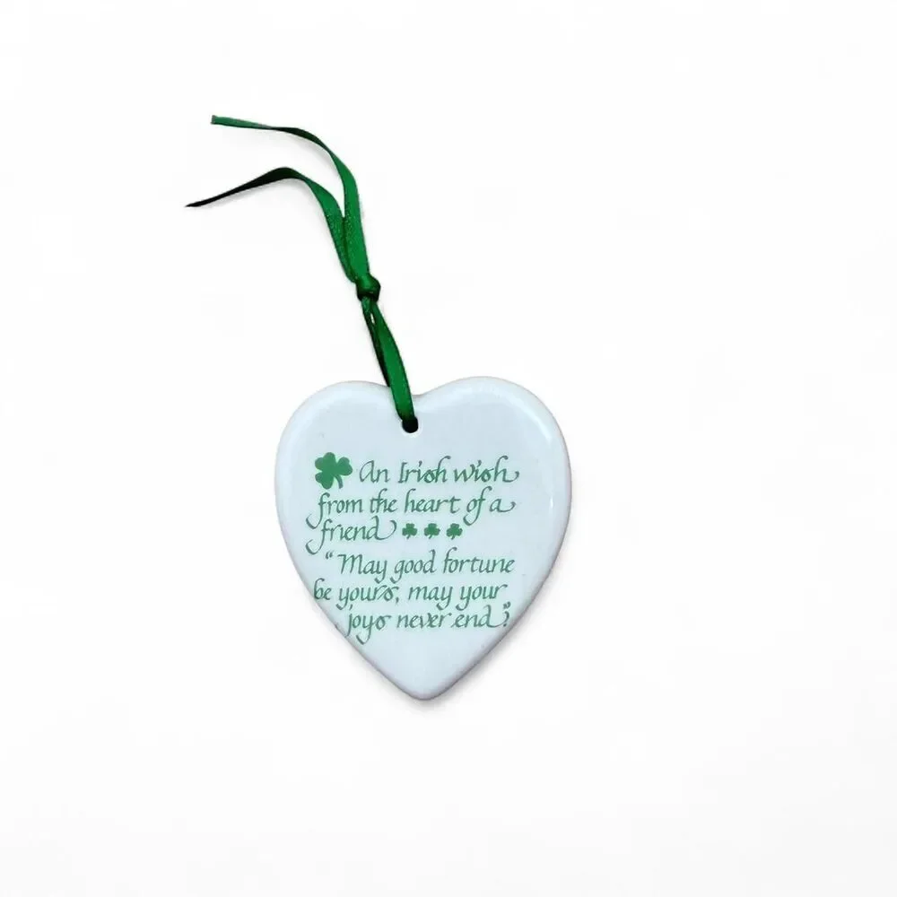 Macy's Y2K White Green Irish heart ornament mini trinket